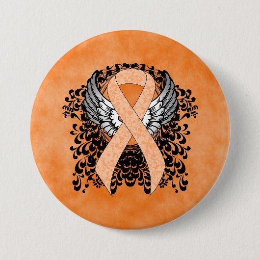Peach Awareness Ribbon mit Flügeln Button (Vorderseite)
