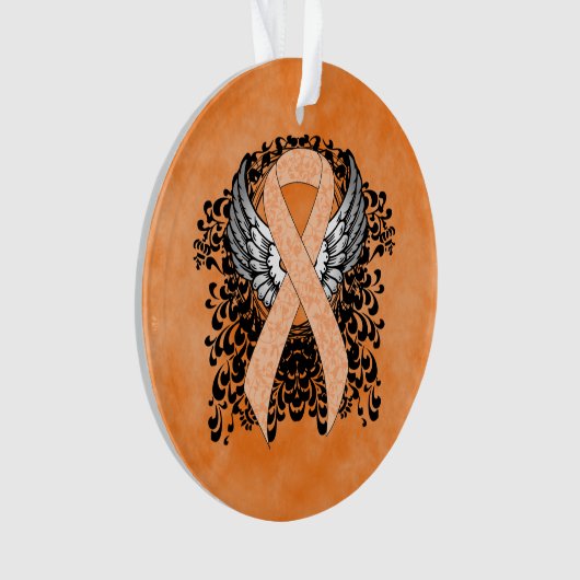 Peach Awareness Ribbon mit Flügeln Ornament (Vorderseite)
