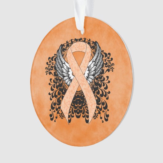 Peach Awareness Ribbon mit Flügeln Ornament (Vorderseite)