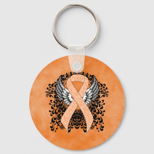 Peach Awareness Ribbon mit Flügeln Schlüsselanhänger (Vorderseite)