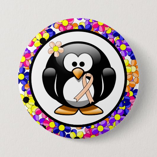 Peach Awareness Ribbon Penguin Button (Vorderseite)