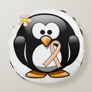 Peach Awareness Ribbon Penguin Rundes Kissen