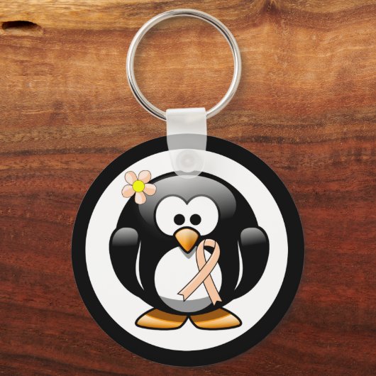 Peach Awareness Ribbon Penguin Schlüsselanhänger (Vorderseite)