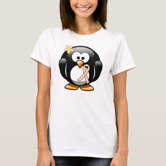 Peach Awareness Ribbon Penguin T-Shirt (Vorderseite)