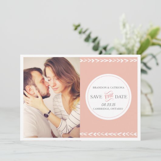 Peach Aztec Muster | ANKÜNDIGUNG DATUM FREIHALTEN (Stehend Vorderseite)