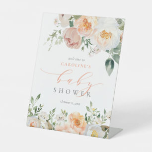 Peach Baby in Bloom Girl Babydusche Begrüßung Sockelschild