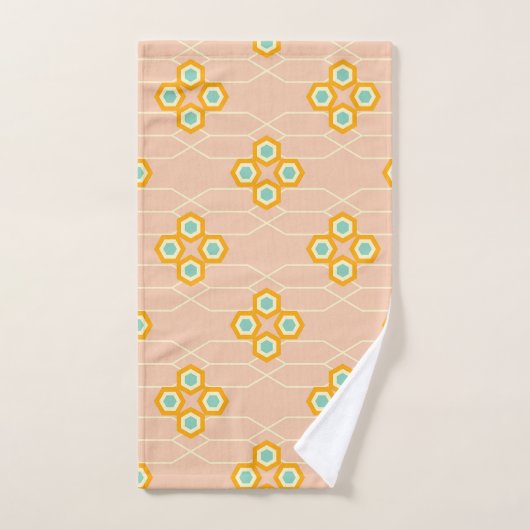 Peach background hexagonal floral pattern  badhandtuch set (Handtuch)