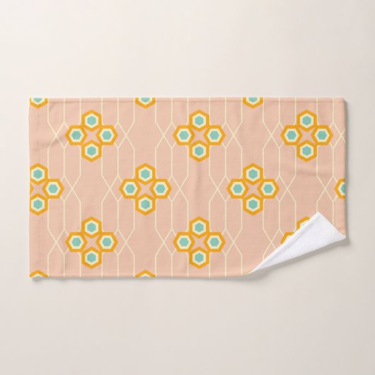 Peach background hexagonal floral pattern  badhandtuch set (Handtuch)