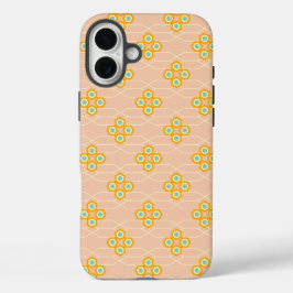 Peach background hexagonal floral pattern  iPhone 16 plus hülle
