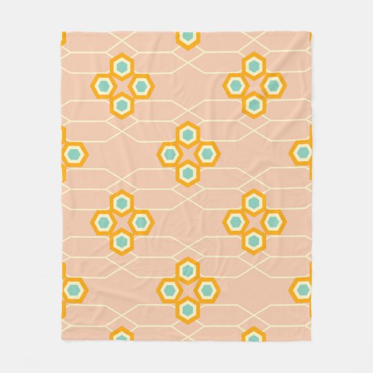 Peach background hexagonal floral pattern  fleecedecke (Vorderseite)