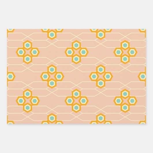 Peach background hexagonal floral pattern  geschenkpapier set (Vorderseite 3)