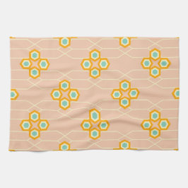 Peach background hexagonal floral pattern  geschirrtuch