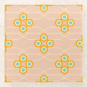 Peach background hexagonal floral pattern  glasuntersetzer (Vorderseite)