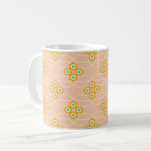 Peach background hexagonal floral pattern  kaffeetasse (Vorderseite Links)