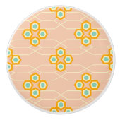 Peach background hexagonal floral pattern  keramikknauf (Vorderseite)