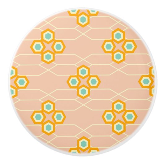 Peach background hexagonal floral pattern  keramikknauf (Vorderseite)