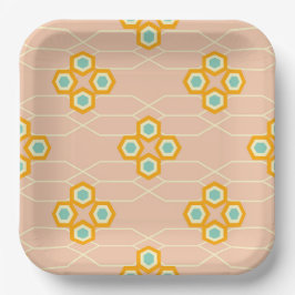 Peach background hexagonal floral pattern  pappteller
