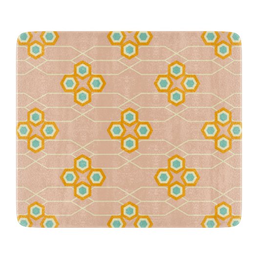Peach background hexagonal floral pattern  schneidebrett (Vorderseite)