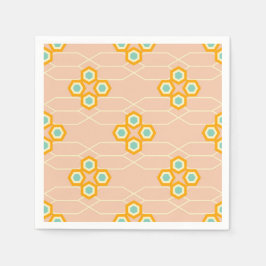 Peach background hexagonal floral pattern  serviette