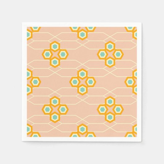 Peach background hexagonal floral pattern  serviette (Vorderseite)