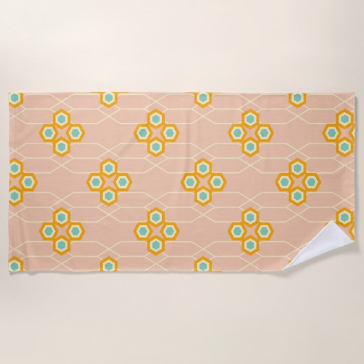 Peach background hexagonal floral pattern  strandtuch (Vorderseite)