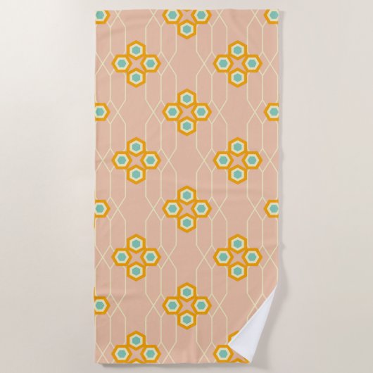 Peach background hexagonal floral pattern  strandtuch (Vorderseite)