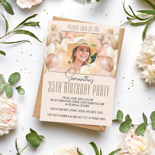 Peach Balloon Birthday Party Foto Einladung