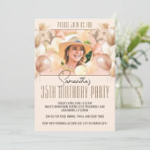 Peach Balloon Birthday Party Foto Einladung (Stehend Vorderseite)