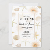Peach Beach Seashells & Blume Moderne Hochzeit Einladung (Vorderseite)