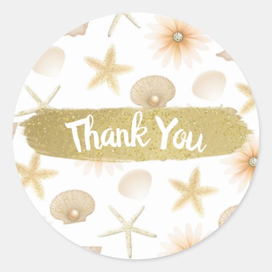 Peach Beach Seashells & Blume Moderne Hochzeit Runder Aufkleber (Vorderseite)