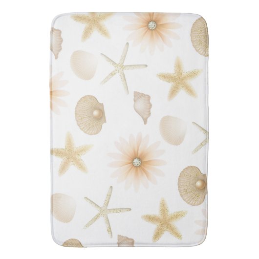 Peach Beach Seashells & Blume Modernes Glam Badematte (Vorderseite Vertikal)