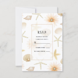 Peach Beach Seashells Blume Modernes Hochzeitsszen Einladung