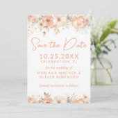 Peach Beige Blume auf Weiße Save the Date Karte (Stehend Vorderseite)