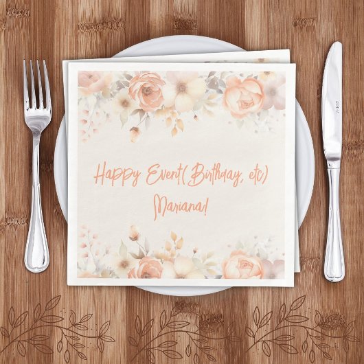 Peach Beige Blume Floral Party Napkins Serviette
