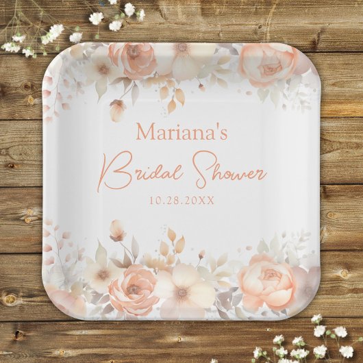 Peach Beige Brautparty Pappteller