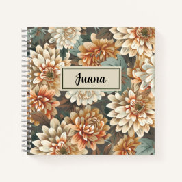 Peach Beige Chrysanthemum Floral Spiral Notebook Notizblock