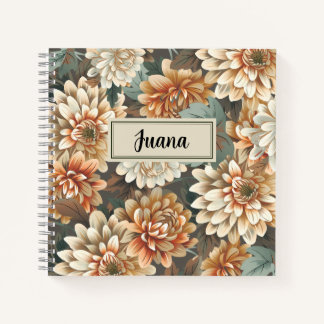 Peach Beige Chrysanthemum Floral Spiral Notebook Notizblock
