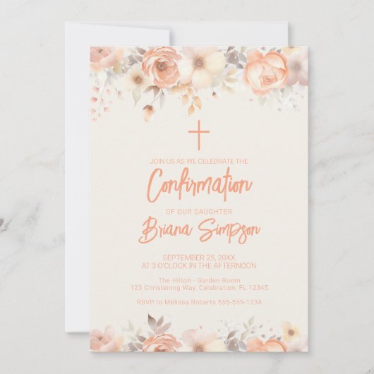Peach Beige Elfenbeinküste Blume Blumenbestätigung Einladung (Vorderseite)