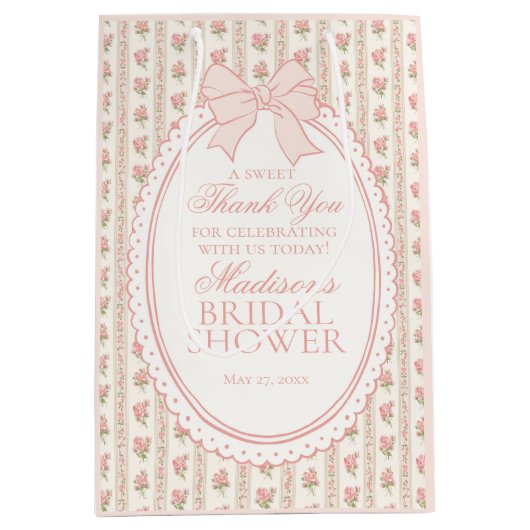 Peach & Beige Fancy Floral Bridal Shower Favor Mittlere Geschenktüte (Vorderseite)
