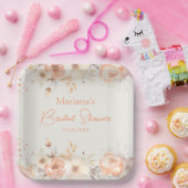 Peach Beige Floral on Ivory Brautparty Pappteller (Party)