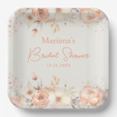 Peach Beige Floral on Ivory Brautparty Pappteller (Vorderseite)