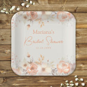 Peach Beige Floral on Ivory Brautparty Pappteller