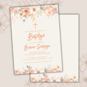 Peach Beige Ivory Blume Blumentaufen Einladung