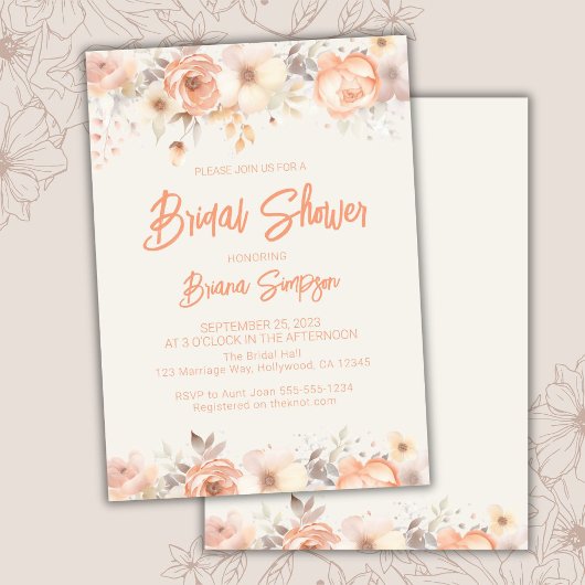 Peach Beige Ivory Blume Brautparty Einladung