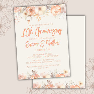 Peach Beige Ivory Floral 10. Hochzeitstag Einladung