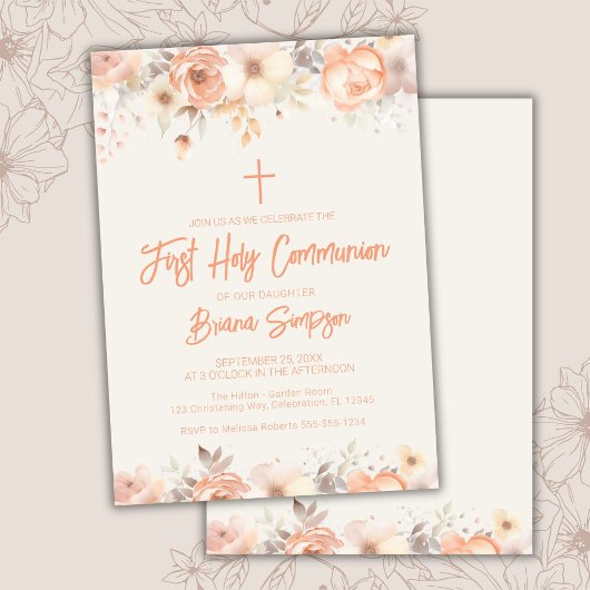 Peach Beige Ivory Floral First Heilige Kommune Einladung