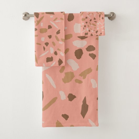 Peach Beige Tan Brown Terrazzo Marmormuster Badhandtuch Set (Insitu)