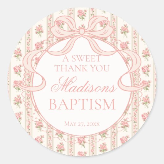 Peach & Beige Vintage Fancy Floral Baptism Circle Runder Aufkleber (Vorderseite)