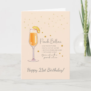 Peach Bellini Cocktail 21. Happy Birthday Card Karte