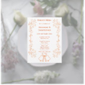 Peach Bells Scrollwork Design Wedding Menükarte